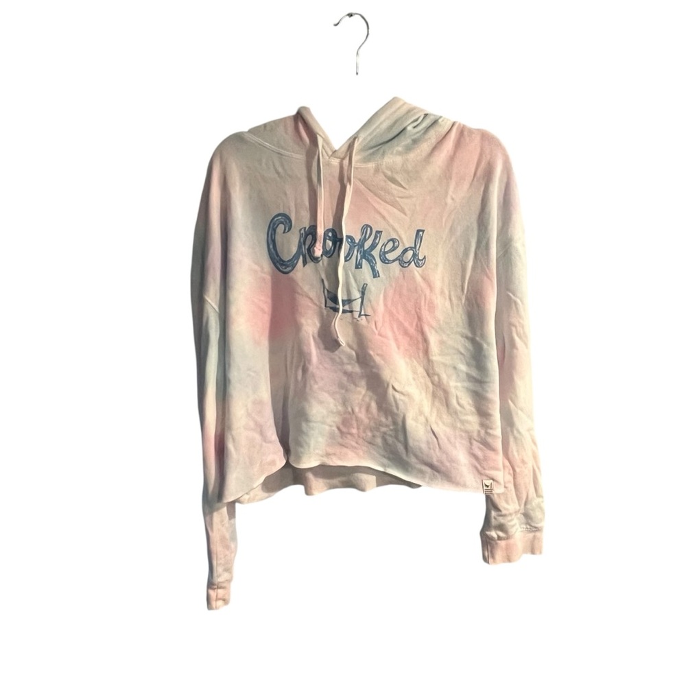 Crooked Hammock Brewery Womens XL‎ Cropped Hoodie Pastel Pink Blue Tie Dye